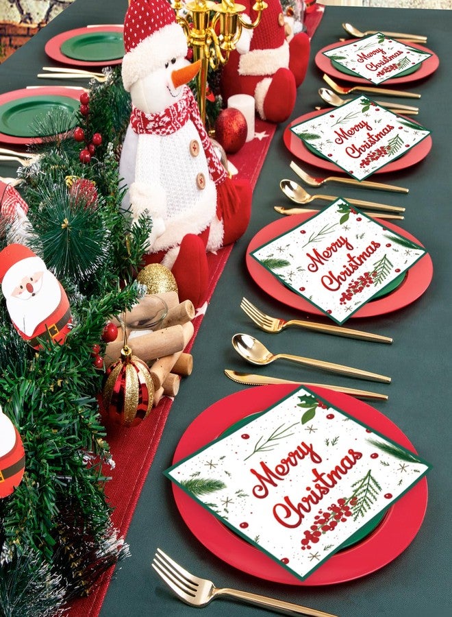 HiEnjoin 50 Pack Christmas Paper Napkins - Disposable Christmas Cocktail Napkins Holly Beverage Napkins for Holiday Party Decorations - Image 5